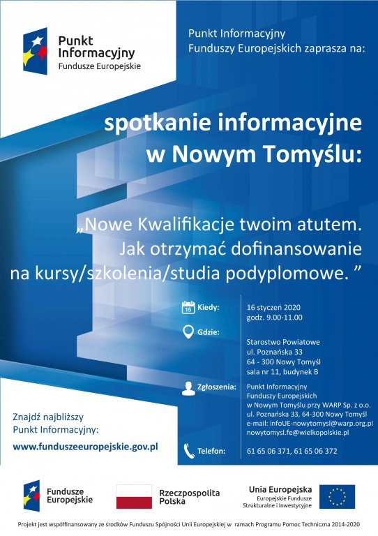 Fundusze na szkolenia – bezpatne spotkanie informacyjne w Nowym Tomylu